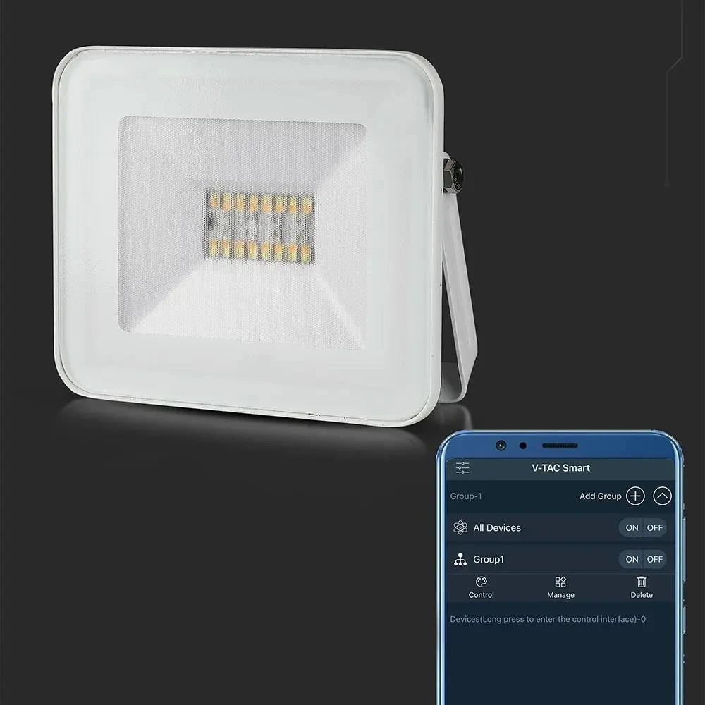20W LED bluetooth prožektorius V-TAC, baltas, keičia spalvas RGB+3000K/4000K/6400K