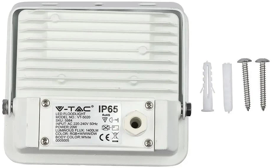 20W LED bluetooth prožektorius V-TAC, baltas, keičia spalvas RGB+3000K/4000K/6400K
