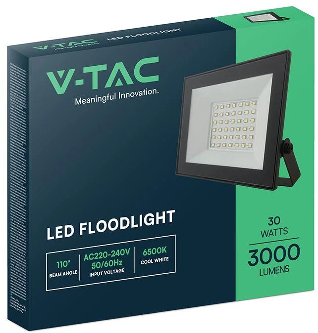 30W LED prožektorius, juodu korpusu, 6500K