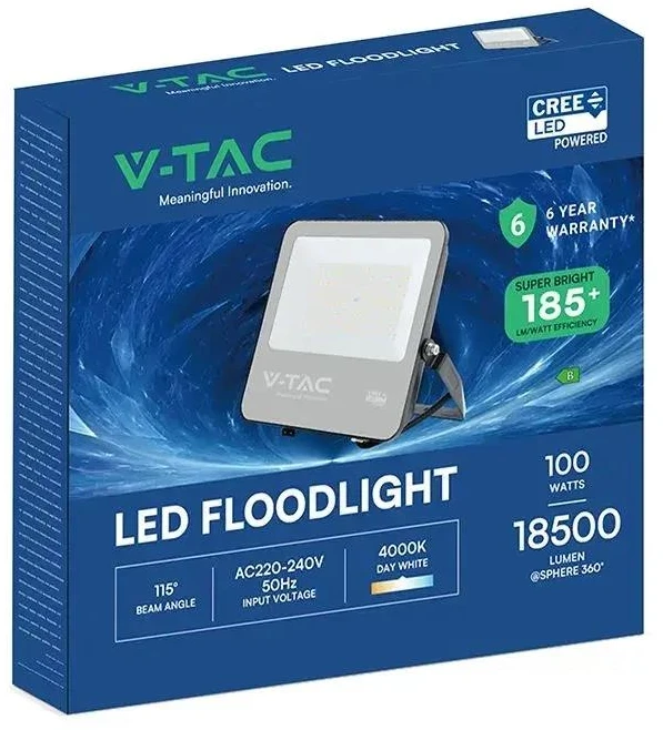 Naświetlacz LED V-TAC CREE CHIP 100W 185Lm/W juoda VT-44105 4000K 18500lm 6 lat gwarancji