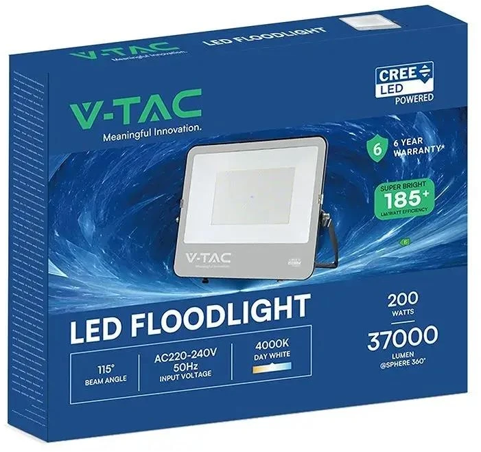Naświetlacz LED V-TAC CREE CHIP 200W 185Lm/W juoda VT-44205 4000K 37000lm 6 lat gwarancji