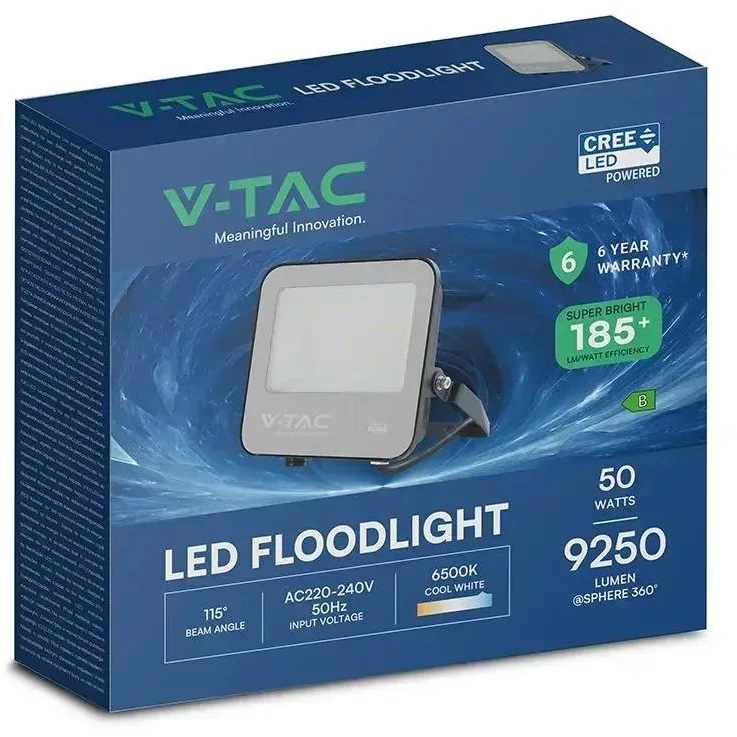 Naświetlacz LED V-TAC CREE CHIP 50W 185Lm/W juoda VT-4456 4000K 9250lm 6 lat gwarancji