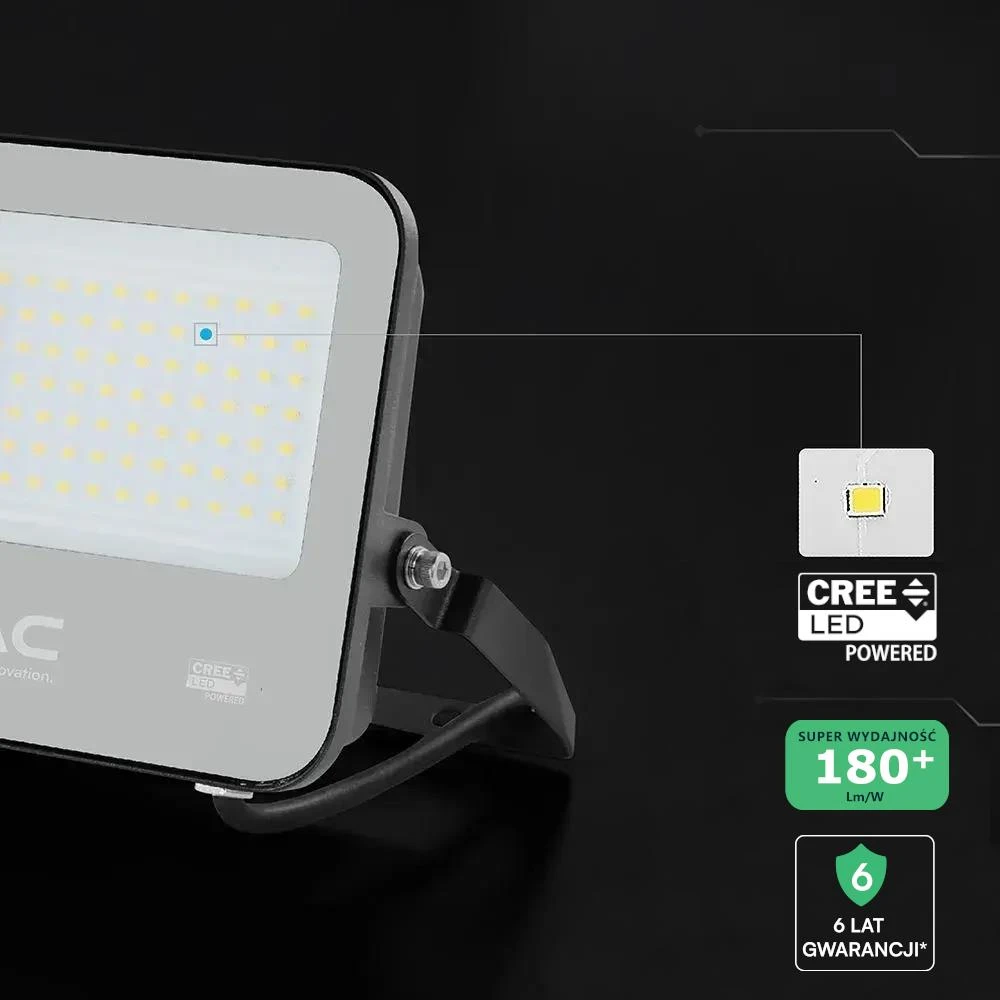 Naświetlacz LED V-TAC CREE CHIP 50W 185Lm/W juoda VT-4456 4000K 9250lm 6 lat gwarancji