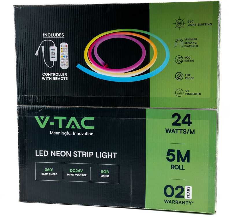V-tac 24W/m LED NEON FLEX juosta, 24V, RGB, 5m pakuotė