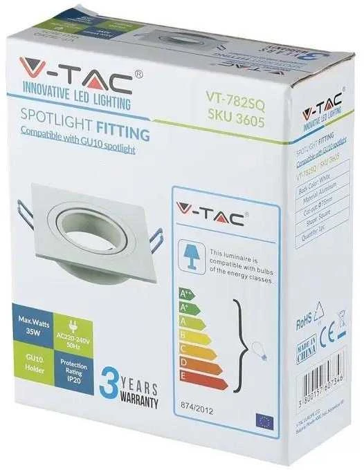 V-tac GU10 lemputės rėmelis, kvadratinis, baltas