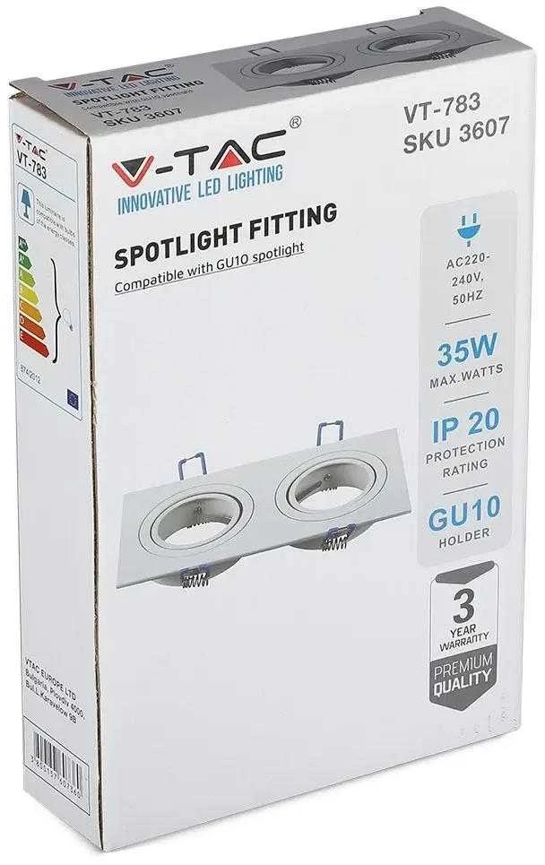 WHITENERGY SKU3607 V-TAC VT-783 2xGU10 FITTING SQUARE Baltas