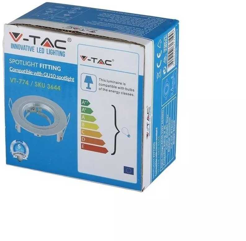 GU10 lemputės rėmelis V-TAC, apvalus, sidabro sp., Φ81x34mm