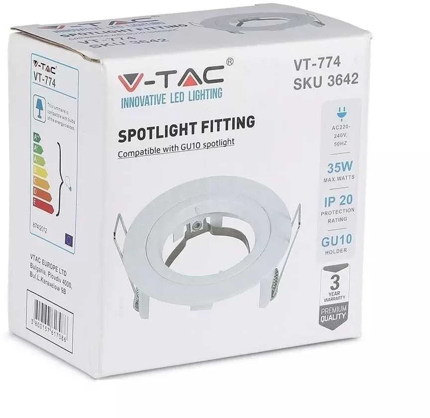 GU10 lemputės rėmelis V-TAC, apvalus, baltas, Φ81x34mm