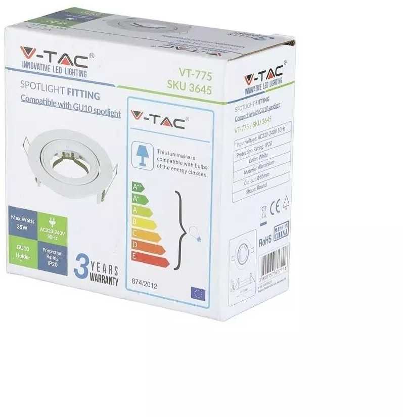 GU10 lemputės rėmelis V-TAC, apvalus, baltas, Φ95 x 32 mm