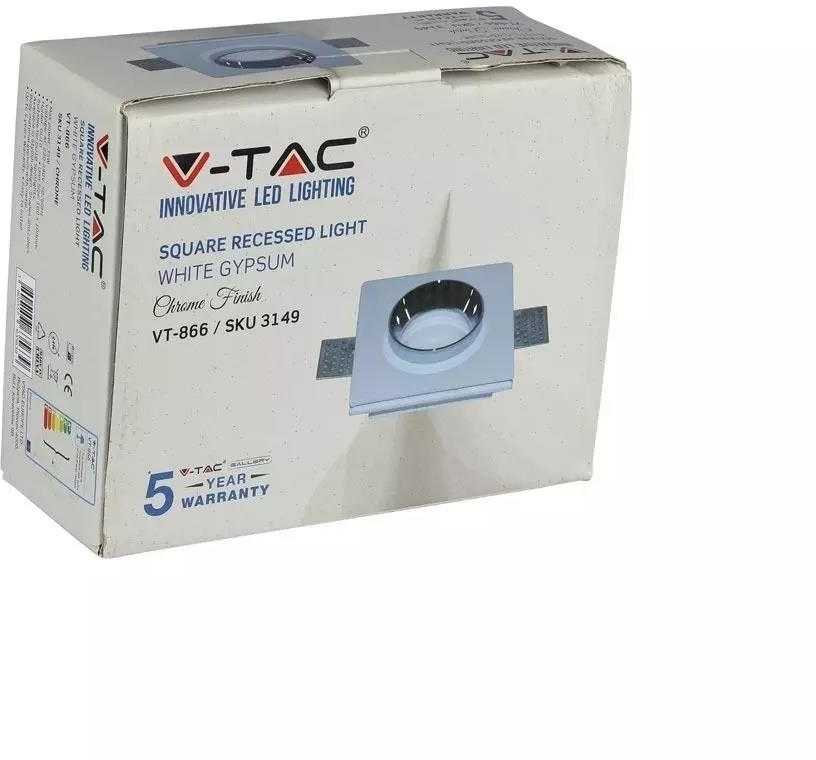 GU10 lemputės įmontuojamas rėmelis V-TAC, kvadratinis, baltos/chromo spalvos