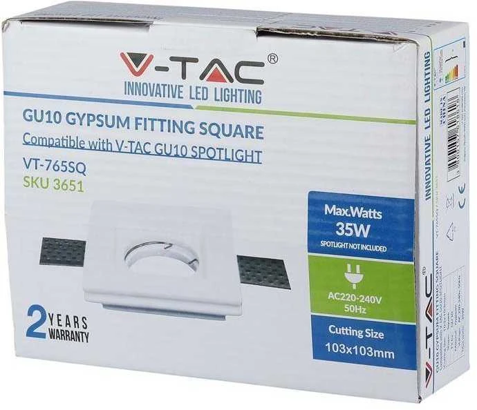 GU10 lemputės rėmelis V-TAC, baltas, kvadratinis, 100x100mm