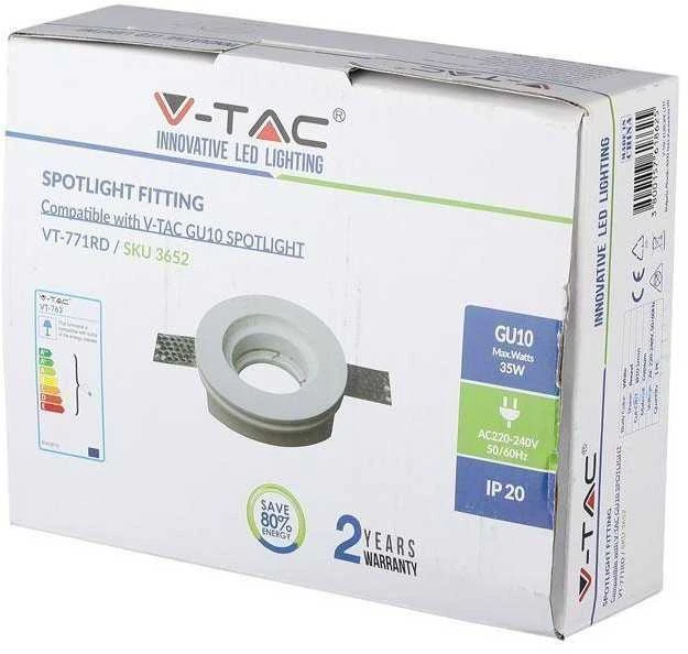 GU10 lemputės rėmelis V-TAC, baltas, apvalus Ф100
