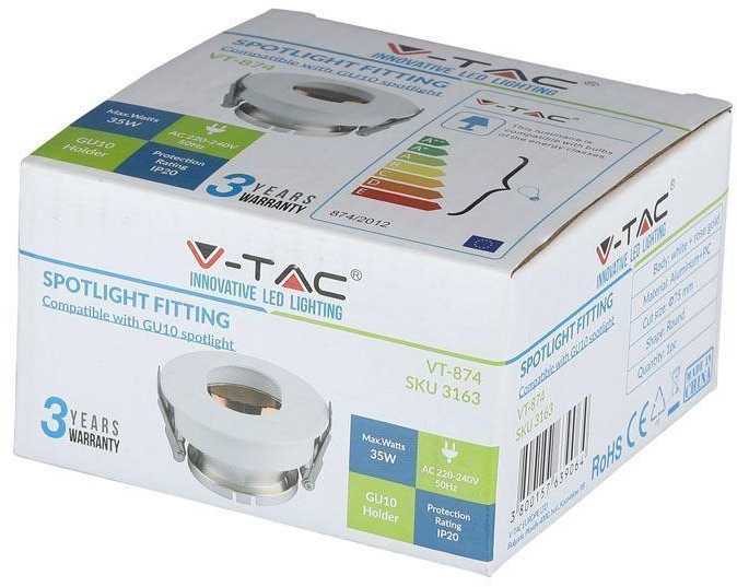 V-tac GU10 lemputės įmontuojamas rėmelis, apvalus, 80x42mm, baltos/rožinio aukso spalvos