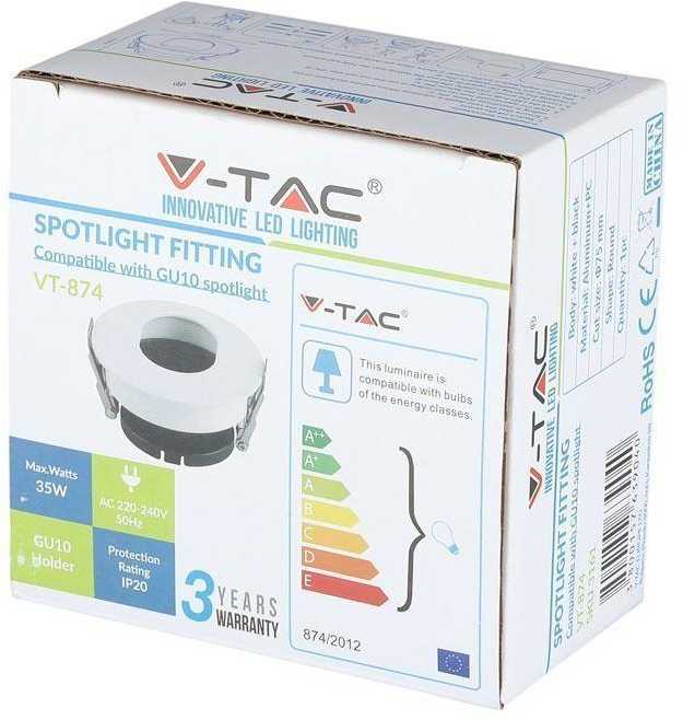 V-tac GU10 lemputės įmontuojamas rėmelis, apvalus, 80x42mm, baltos/juodos spalvos