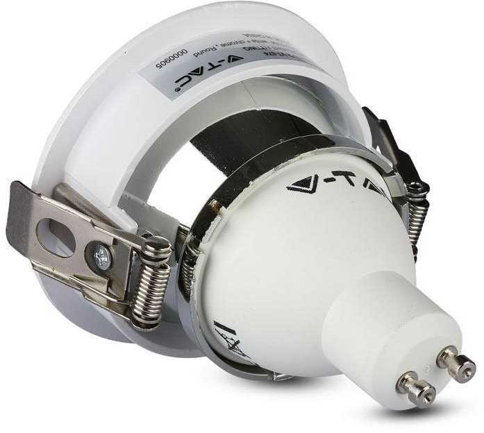 V-tac GU10 lemputės įmontuojamas rėmelis, apvalus, 80x42mm, baltos/chromo spalvos