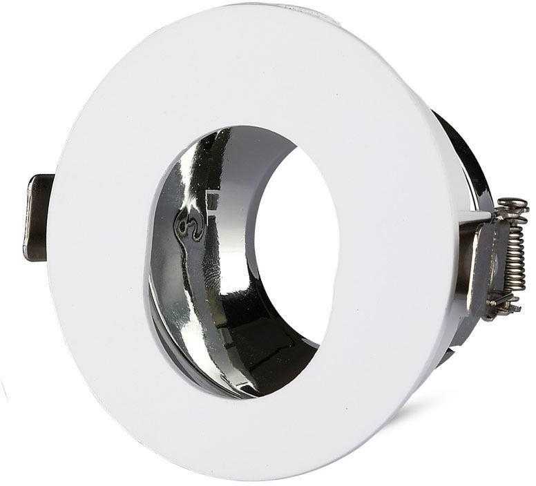 V-tac GU10 lemputės įmontuojamas rėmelis, apvalus, 80x42mm, baltos/chromo spalvos