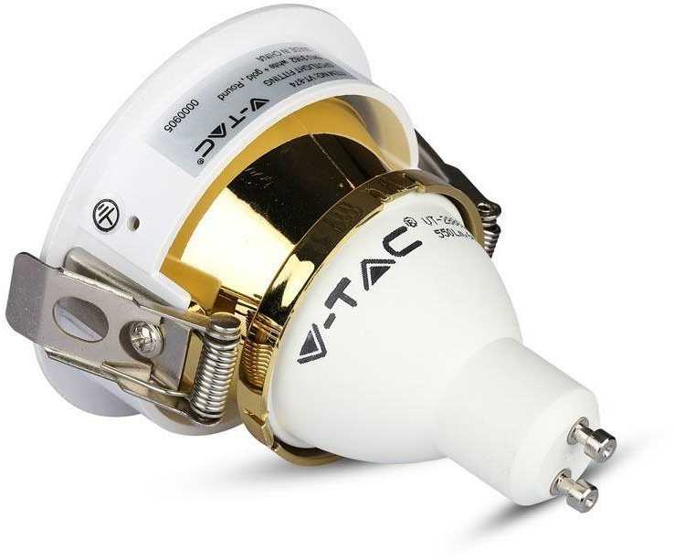 V-tac GU10 lemputės įmontuojamas rėmelis, apvalus, 80x42mm, baltos/aukso spalvos