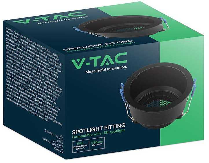 V-tac Lemputės laikiklis GU10, juodas, su filtru nuo akinimo
