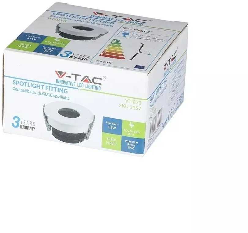 V-tac GU10 lemputės įmontuojamas rėmelis, apvalus, 80x42mm, baltos/juodos spalvos