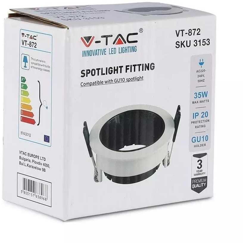V-tac GU10 lemputės įmontuojamas rėmelis, apvalus, baltos/juodos sp.