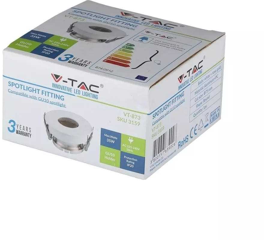 V-tac GU10 lemputės įmontuojamas rėmelis, apvalus, 80x42mm, baltos/rožinio aukso spalvos