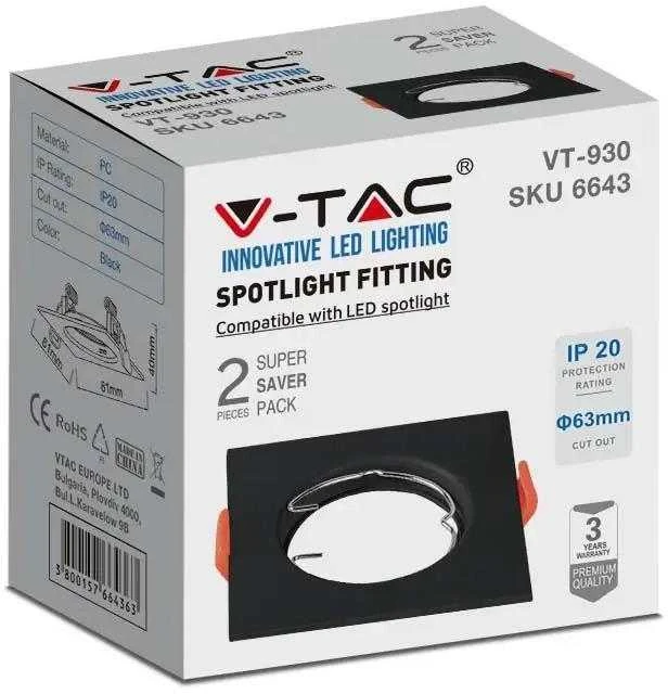 V-tac Lemputės laikiklis GU10, juodas, 2vnt. pakuotėje