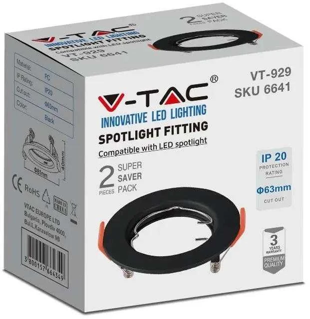 V-tac Lemputės laikiklis GU10, juodas, 2vnt. pakuotėje