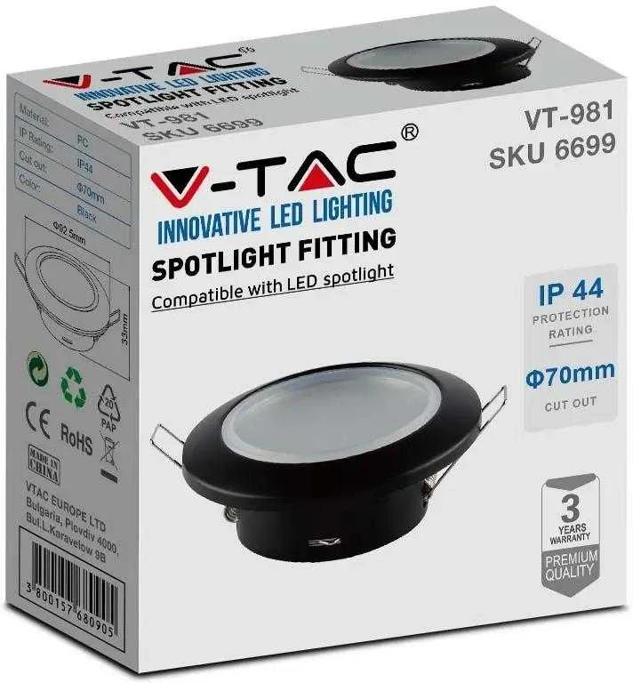 V-tac Apvalus GU10 lemputės rėmelis, juodas