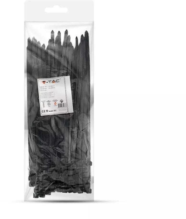 Opaski zaciskowe V-TAC 7.6x300mm juoda 23kg Nylon66 (pakuotė. 100szt)