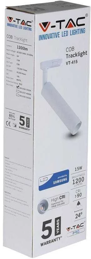 15W LED šviestuvas į 3 fazių bėgelius, baltu korpusu, 5000K, SAMSUNG LED chip