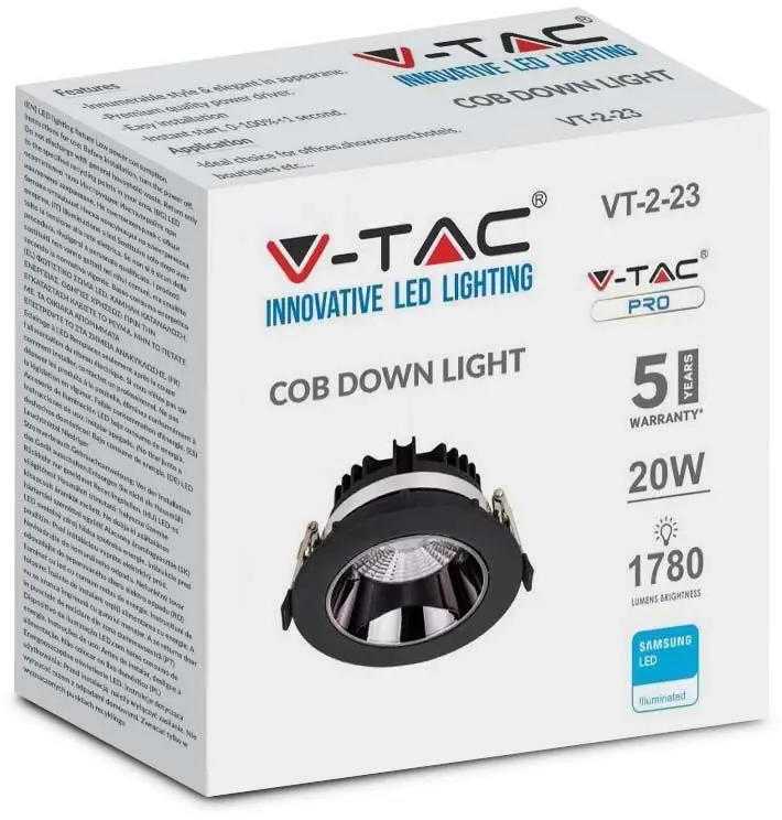 V-tac 20W įleidžiamas šviestuvas, juodas, 3000K