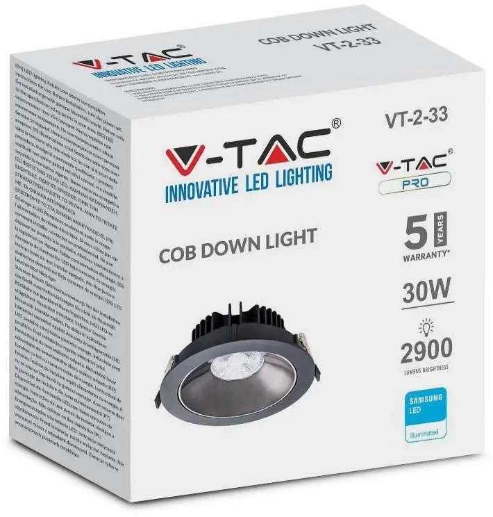 V-tac 30W įleidžiamas šviestuvas, juodas, 4000K