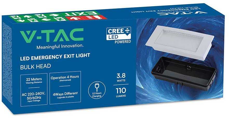 3,8W LED evakuacinis šviestuvas, baltos/juodos sp., 6000K, CREE LED chip