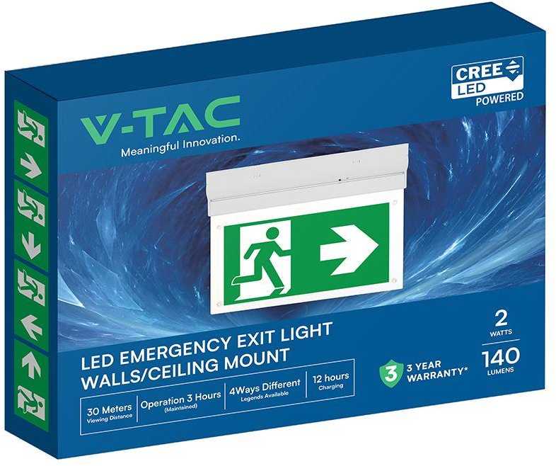 Lubinis šviestuvas 2W LED paviršinis evakuacinis šviestuvas, IP20, 6000K, CREE LED chip, su 3h avariniu moduliu