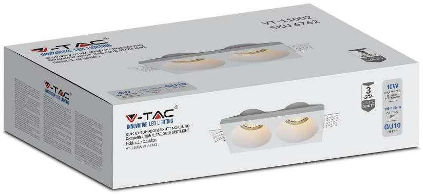 V-tac Užglaistomas 2xGU10 lemputės rėmelis, baltas