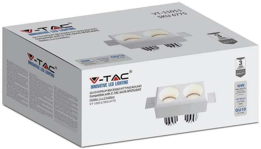 V-tac Užglaistomas 2xGU10 lemputės rėmelis, baltas