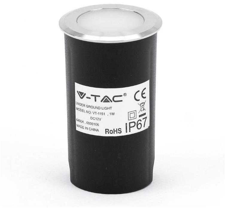 V-tac 1W LED įmontuojamas grindinio šviestuvas, sidabro sp., 6400K, IP67