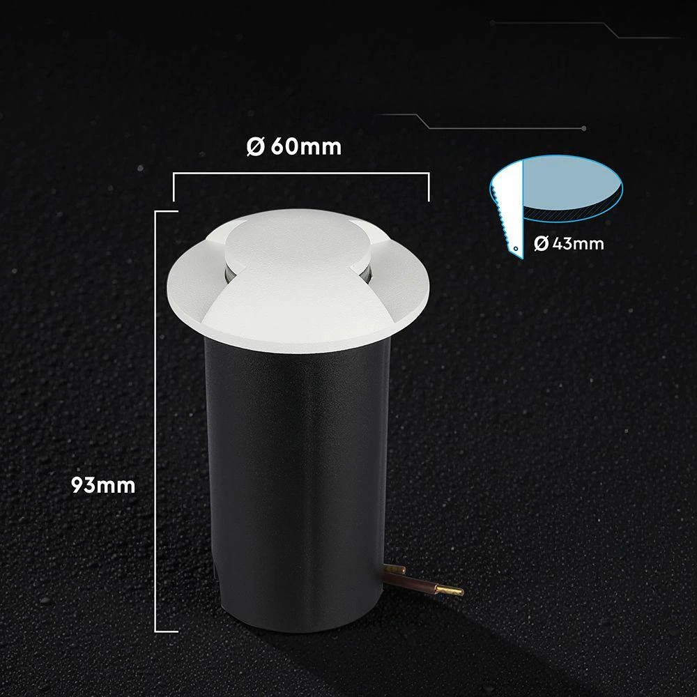 V-tac 1W LED įmontuojamas grindinio šviestuvas, baltas, 3000K, IP67