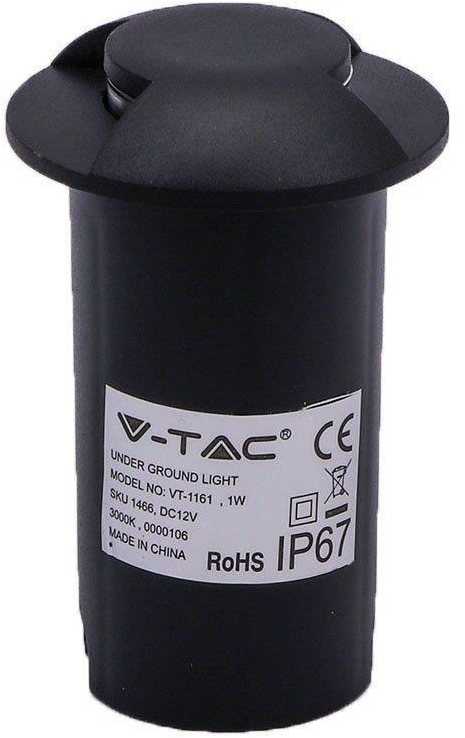 V-tac 1W LED įmontuojamas grindinio šviestuvas, juodas, 3000K, IP67