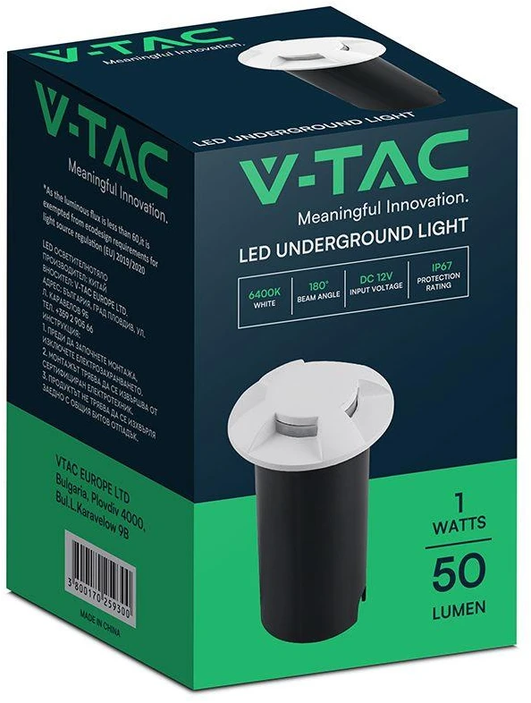 1W LED įleidžiamas į žemę šviestuvas, baltos sp., 6400K, IP67