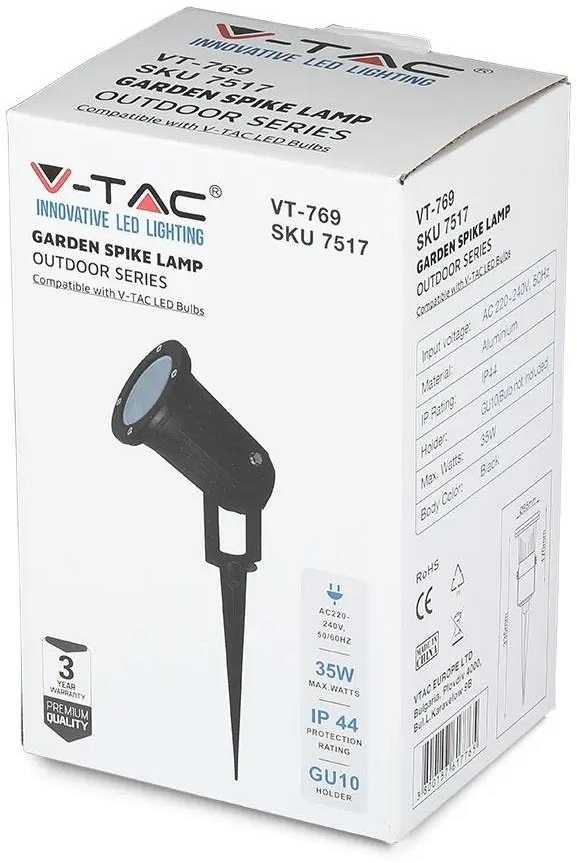 V-tac Į žemę įsmeigiamas GU10 laikiklis, juodas, aliuminis, IP44