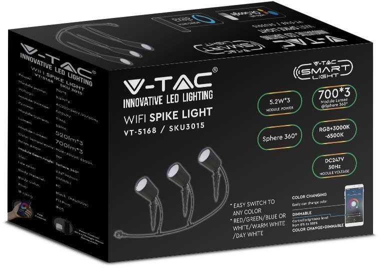 V-tac 7W LED įsmeigiamas šviestuvas, juodas, suderinamas su AMAZON ALEXA ir GOOGLE HOME, 3000-6500K/RGB, 3vnt