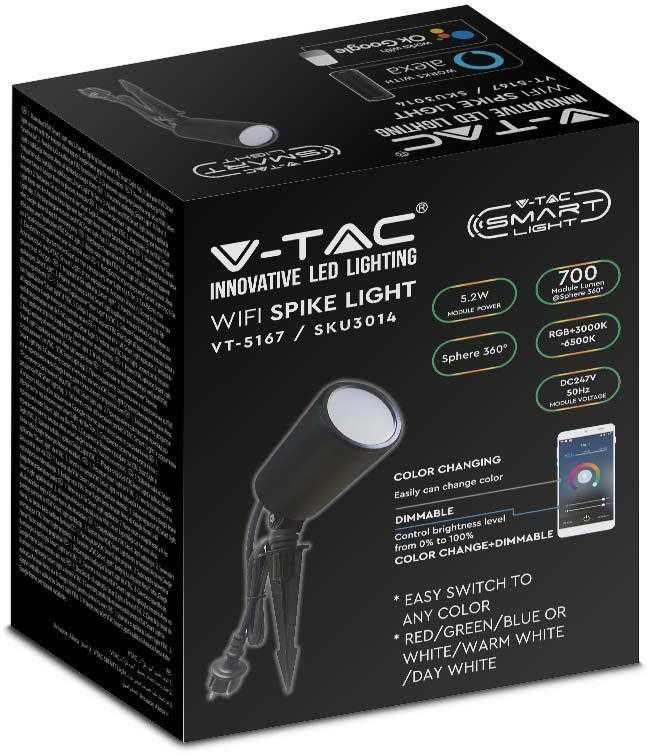 V-tac 7W LED įsmeigiamas šviestuvas, juodas, suderinamas su AMAZON ALEXA ir GOOGLE HOME, 3000-6500K/RGB