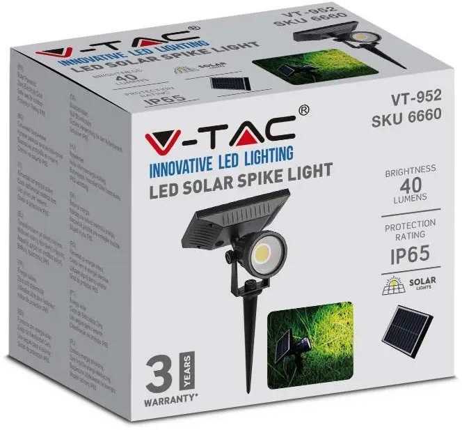 V-tac 2W LED įsmeigiamas lauko šviestuvas, juodas, 6400K, IP65, su saulės baterija