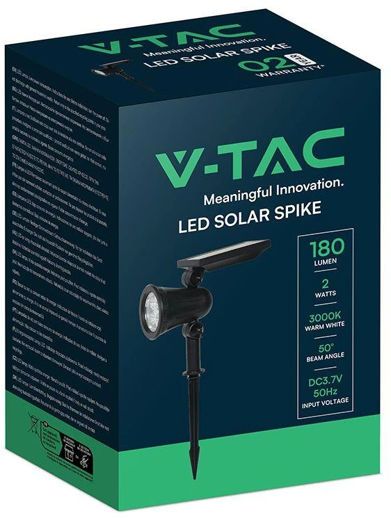 V-TAC LED sodo šviestuvas 2W IP65 saulės energija 3000K
