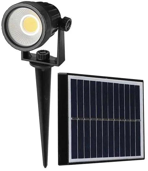 V-tac 2W LED įsmeigiamas lauko šviestuvas, juodas, 3000K, IP65, su saulės baterija