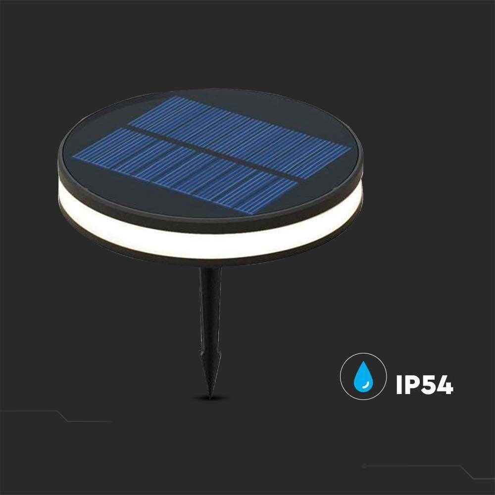 V-tac 1,8W LED įsmeigiamas lauko šviestuvas su saulės baterija, juodas, 3000K, IP54