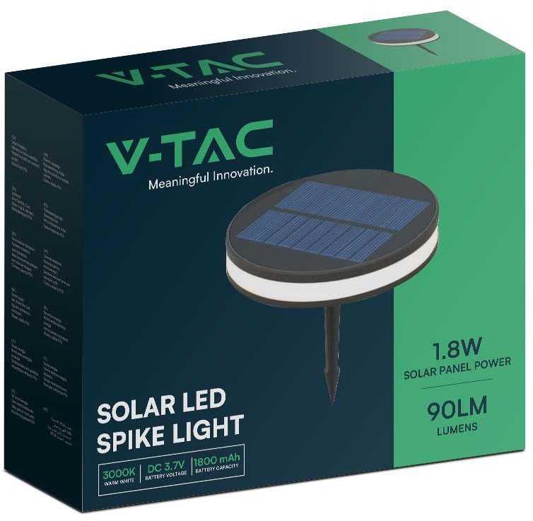 V-tac 1,8W LED įsmeigiamas lauko šviestuvas su saulės baterija, juodas, 3000K, IP54