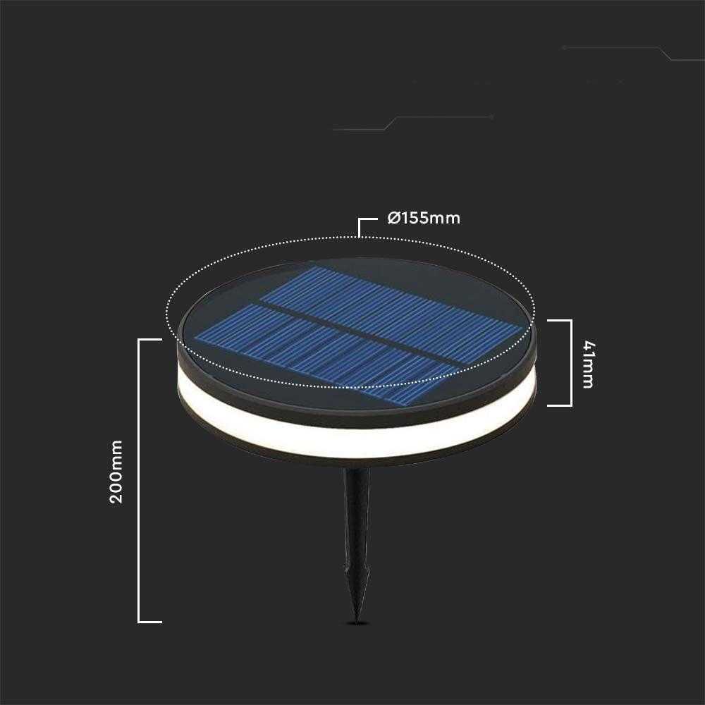 V-tac 1,8W LED įsmeigiamas lauko šviestuvas su saulės baterija, juodas, 3000K, IP54