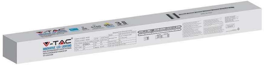 V-tac 48W LED šviestuvas, 150cm, baltas, 4000K, IP65, veikia iki 3h avariniu režimu